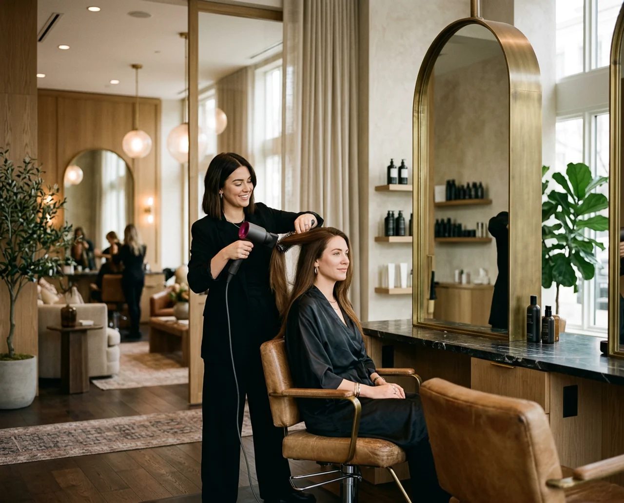 Coiffeuse beim Styling im modernen Salon – NordPixel Website für Coiffeure
