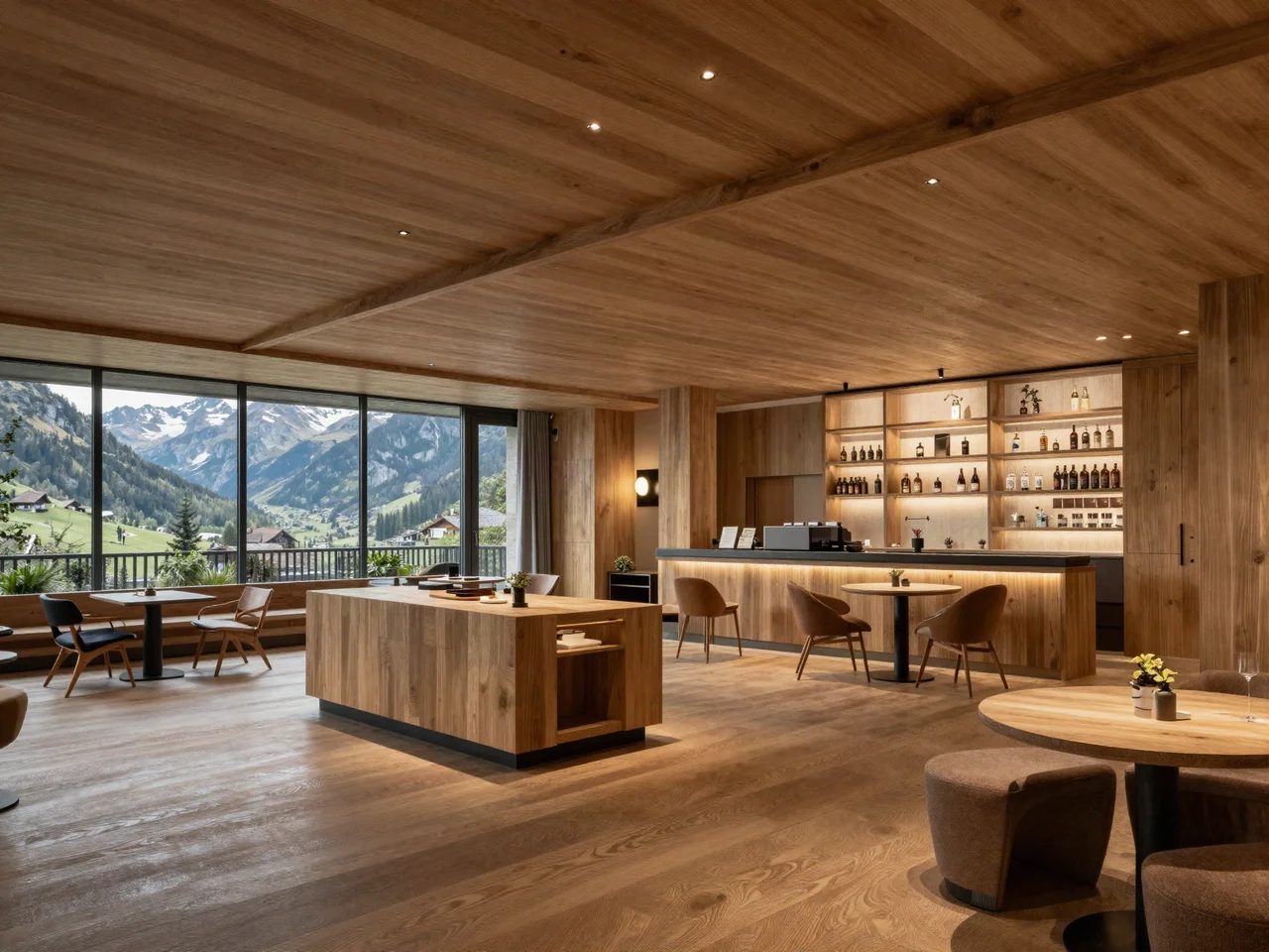Lounge eines Schweizer Hotels mit Bergblick – NordPixel Website für Hotels