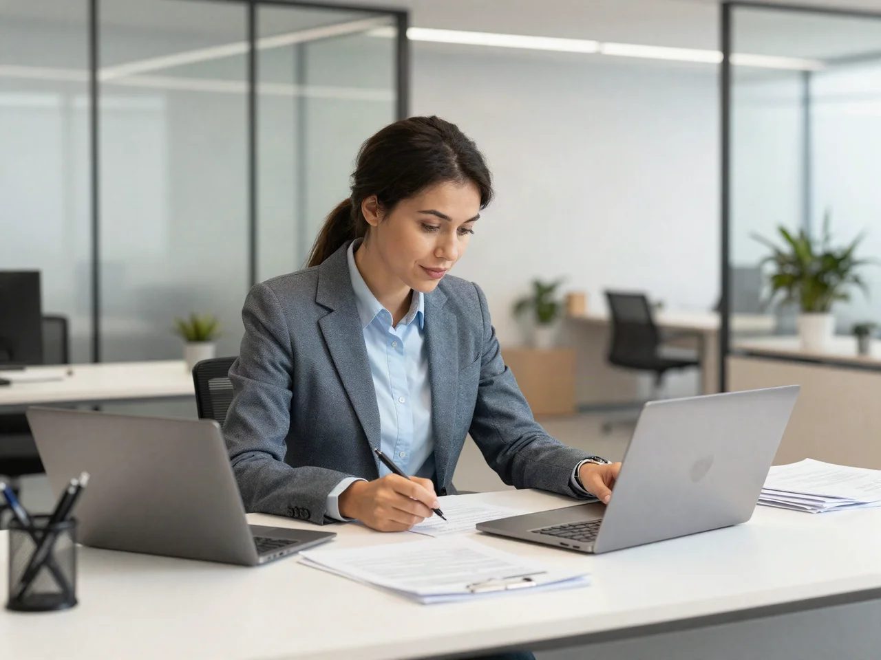 Treuhänderin bei der Arbeit im Büro – NordPixel Website für Treuhandbüros