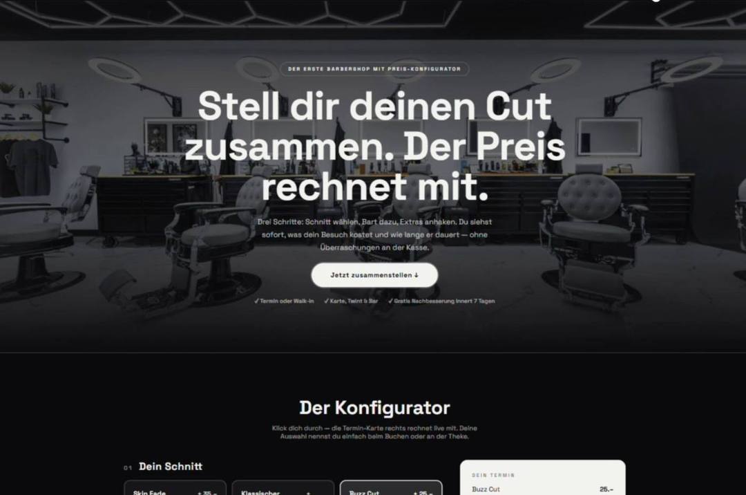 Barbershop mit Preis-Konfigurator